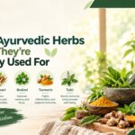 Common Ayurvedic herbs and their traditional uses, including Ashwagandha, Triphala, Shatavari, Brahmi, Turmeric, and Tulsi, by Jeet Ayurved.